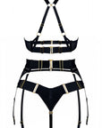 Nara Layered Mesh Wire Bra, Suspender and Bondage Thong Set