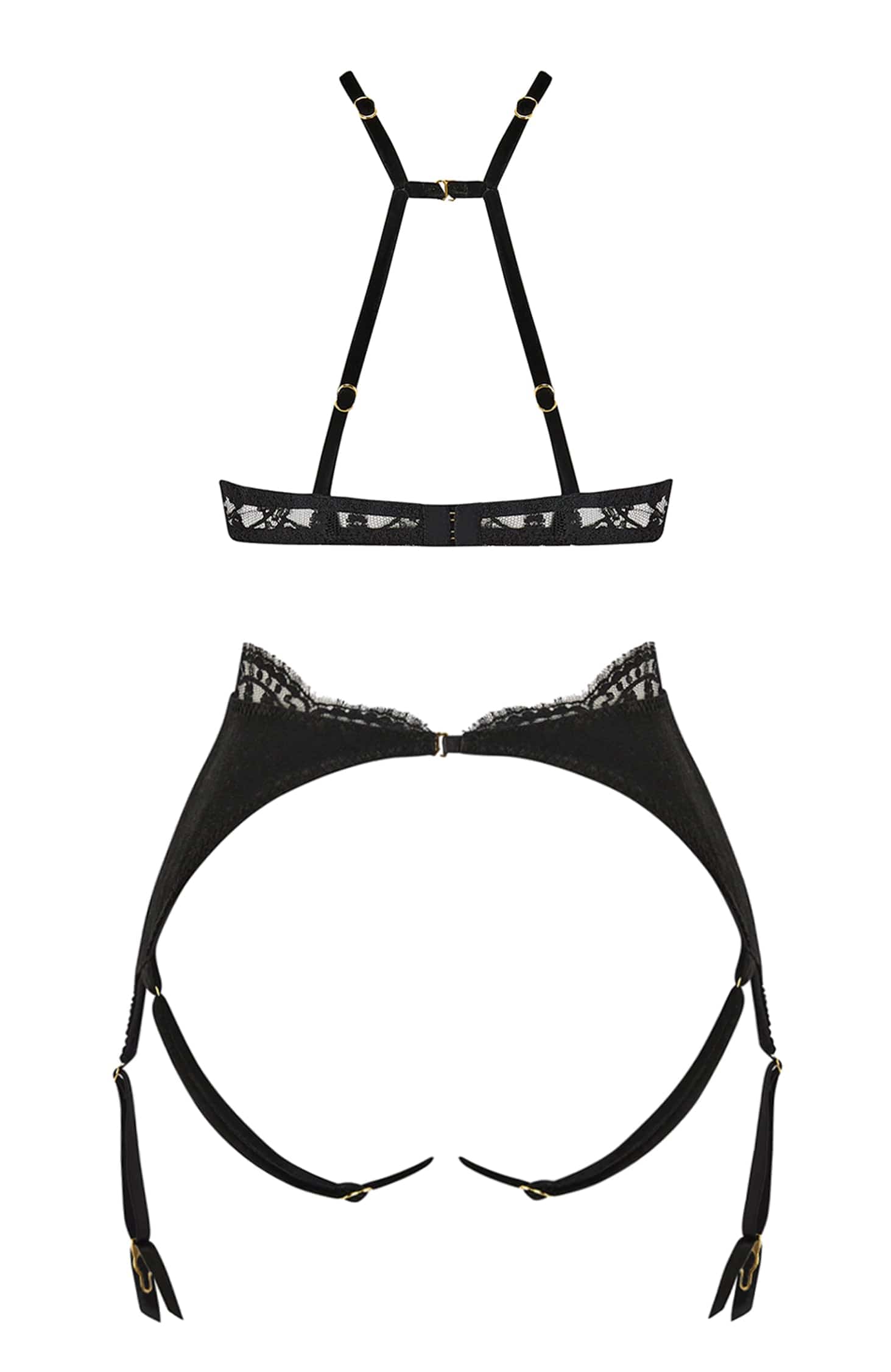 Kiana High Neck Plunge Bra and Open Suspender Knicker Set