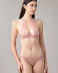 Rose High Neck Plunge Bra and Brazilian Knicker Set