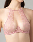 Rose High Neck Plunge Bra and Brazilian Knicker Set
