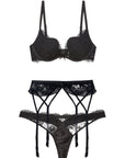 Frankie Lace Seduce U-Plunge Bra, Garter Belt and Thong Set