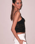 Ruched Mesh Built-In Bra Cami