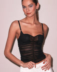 Ruched Mesh Built-In Bra Cami