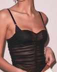 Ruched Mesh Built-In Bra Cami