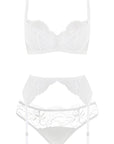 Signature White Lace Balcony Bra, Suspender and Brief Set
