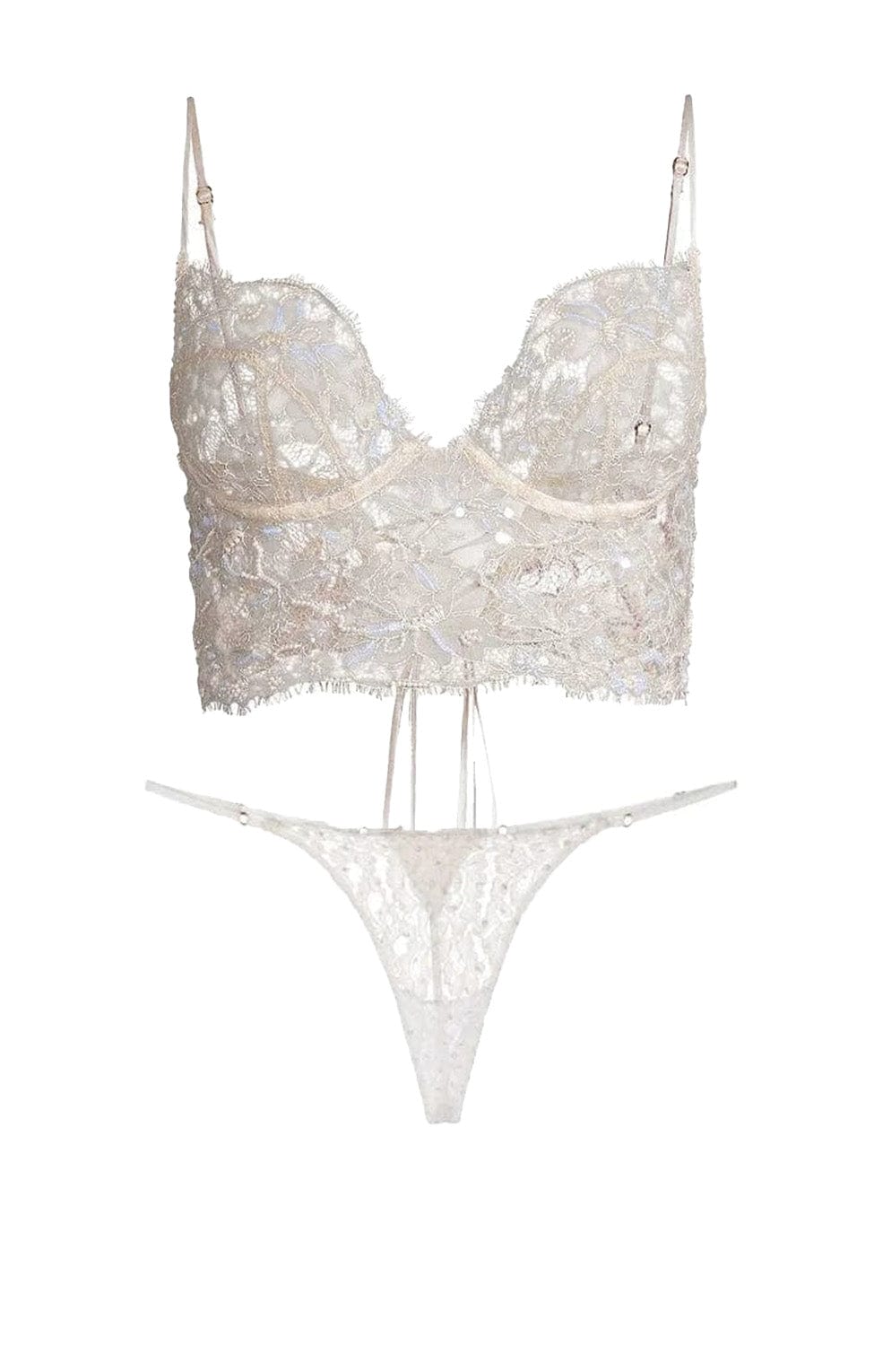 Beaded Lace Longline Bra and G-String Set