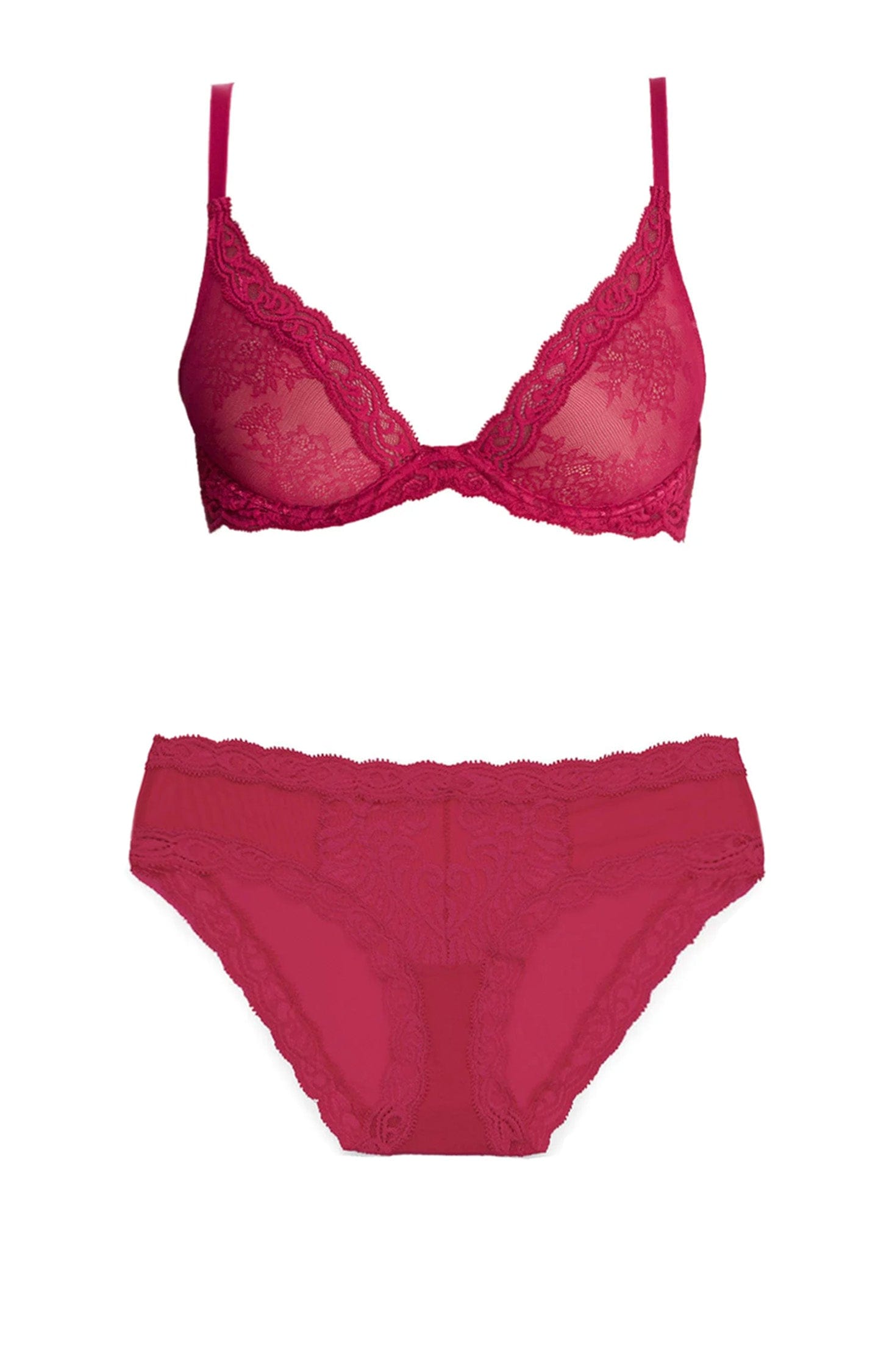 Feathers Contour Lace Plunge Bra and Hipster Set
