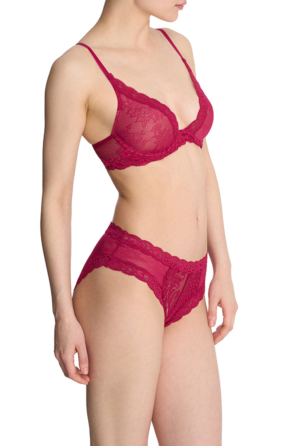 Feathers Contour Lace Plunge Bra and Hipster Set