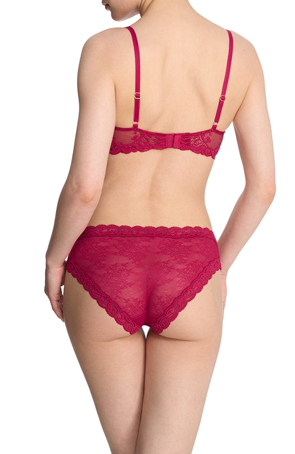 Feathers Contour Lace Plunge Bra and Hipster Set