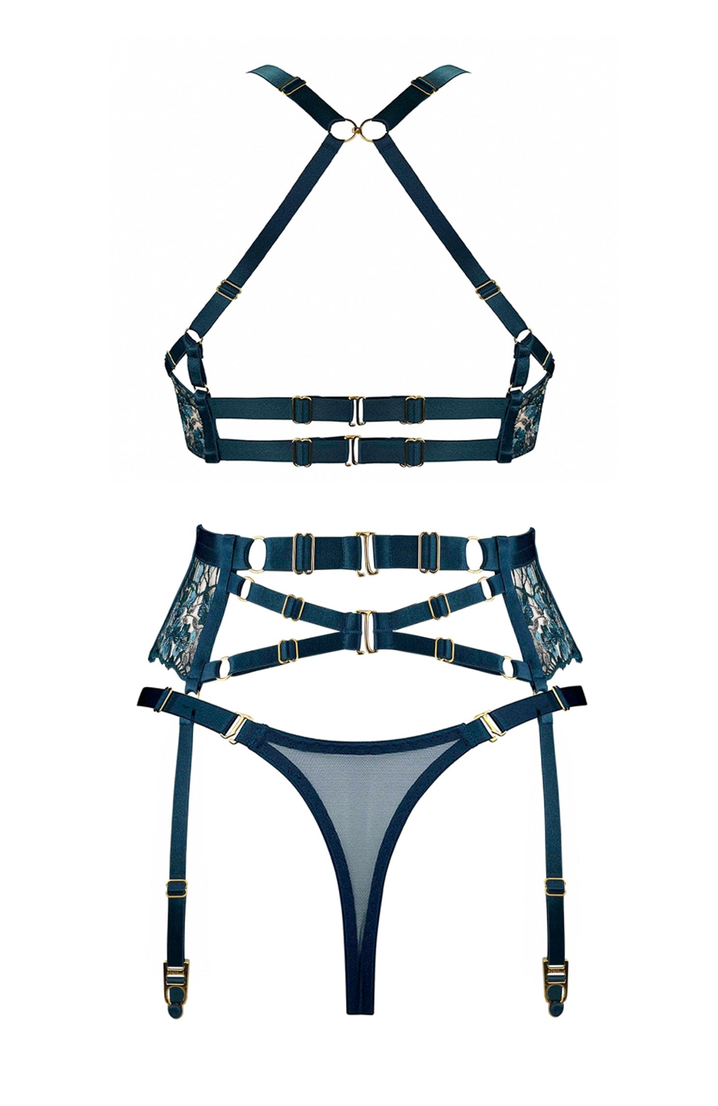 Amela Plunge Bra, Suspender and Thong Set