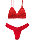 Signature Lace Padded Triangle Bralette and Thong Set