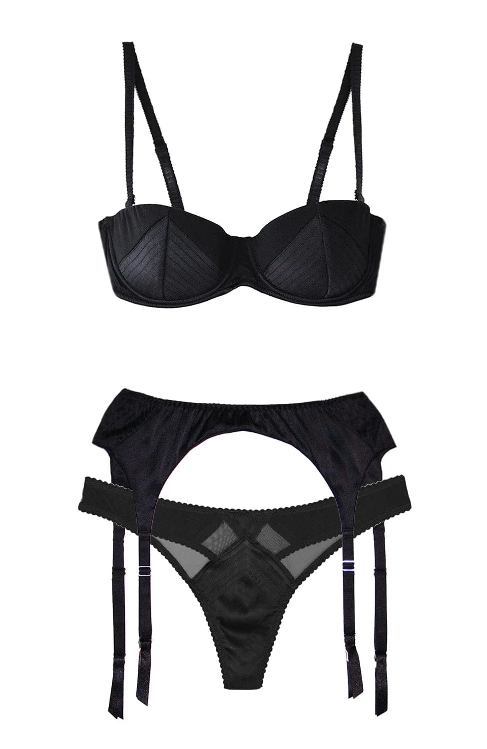 %shop_name_% Fleur du Mal_Top Stitch Convertible Bra, Garter Belt and Thong Set _ Lingerie Sets_