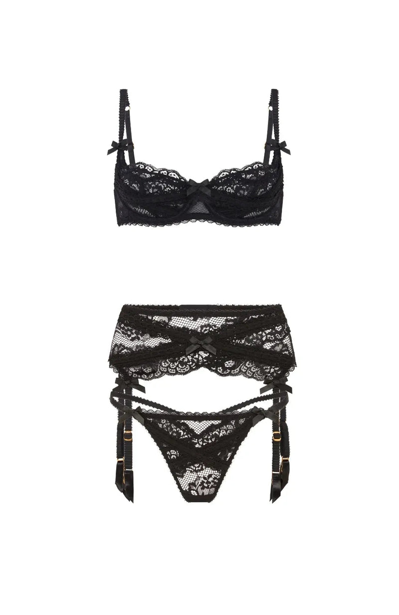 Sheer Lingerie Agent Provocateur Lingerie Sets Maxwell Balconette Underwired Bra, Thong and Suspender Set