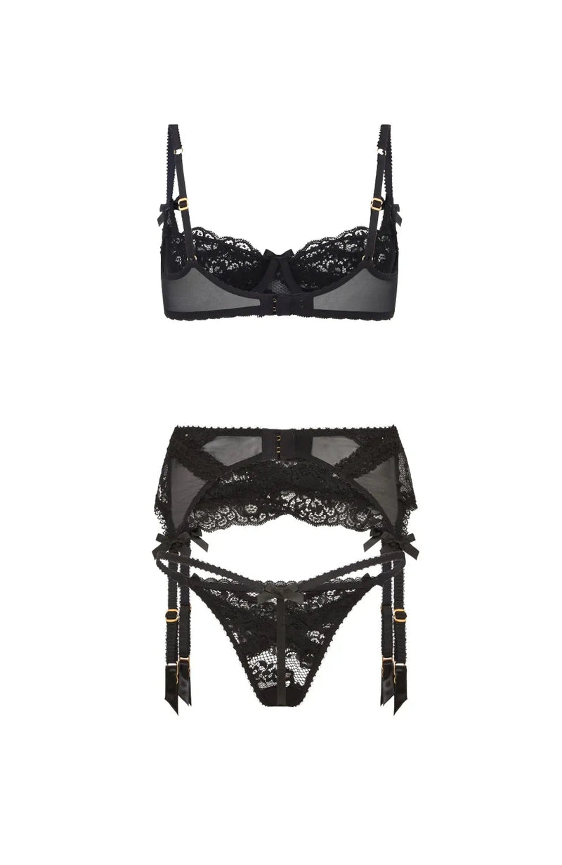 Sheer Lingerie Agent Provocateur Lingerie Sets Maxwell Balconette Underwired Bra, Thong and Suspender Set