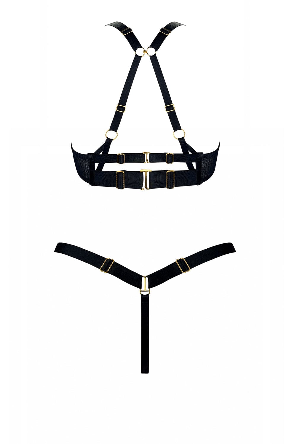 Sheer Lingerie Bordelle Lingerie Sets Nara Layered Mesh Wire Bra and Strap Thong Set