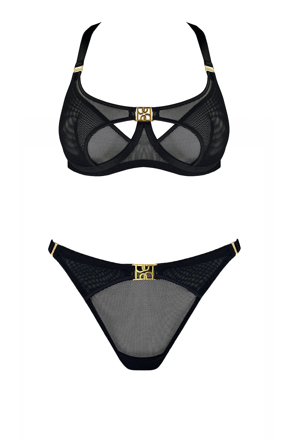 Sheer Lingerie Bordelle Lingerie Sets Nara Layered Mesh Wire Bra and Strap Thong Set