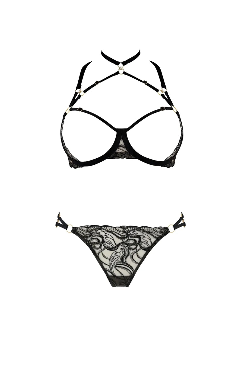 Sheer Lingerie Bordelle Lingerie Sets Pearl Ouvert Wire Bra and Open Back Brief Set