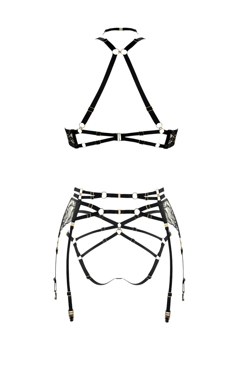 Sheer Lingerie Bordelle Lingerie Sets Pearl Ouvert Wire Bra, Suspender and Open Back Brief Set