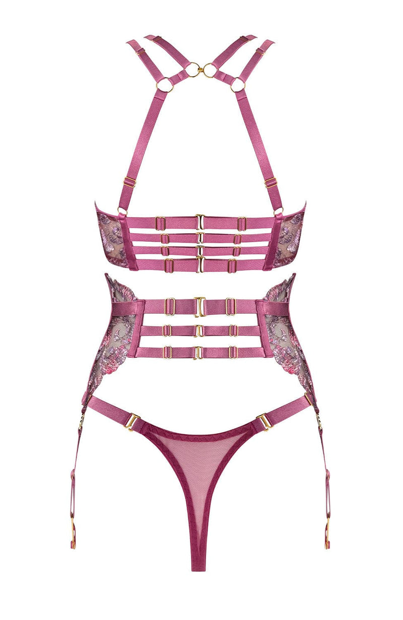 Siren Ouvert Wire Bra, Suspender and Strap Thong Set-Lingerie Sets-Bordelle-SHEER, SHEER, Luxury lingerie brand, Luxury lingerie Hong Kong, Designer lingerie HK, Designer lingerie online, International luxury lingerie, Luxury lingerie gift ideas, buy lingerie online, Designer lingerie global delivery, Luxury lingerie shipping to Australia, Luxury lingerie shipping to Singapore