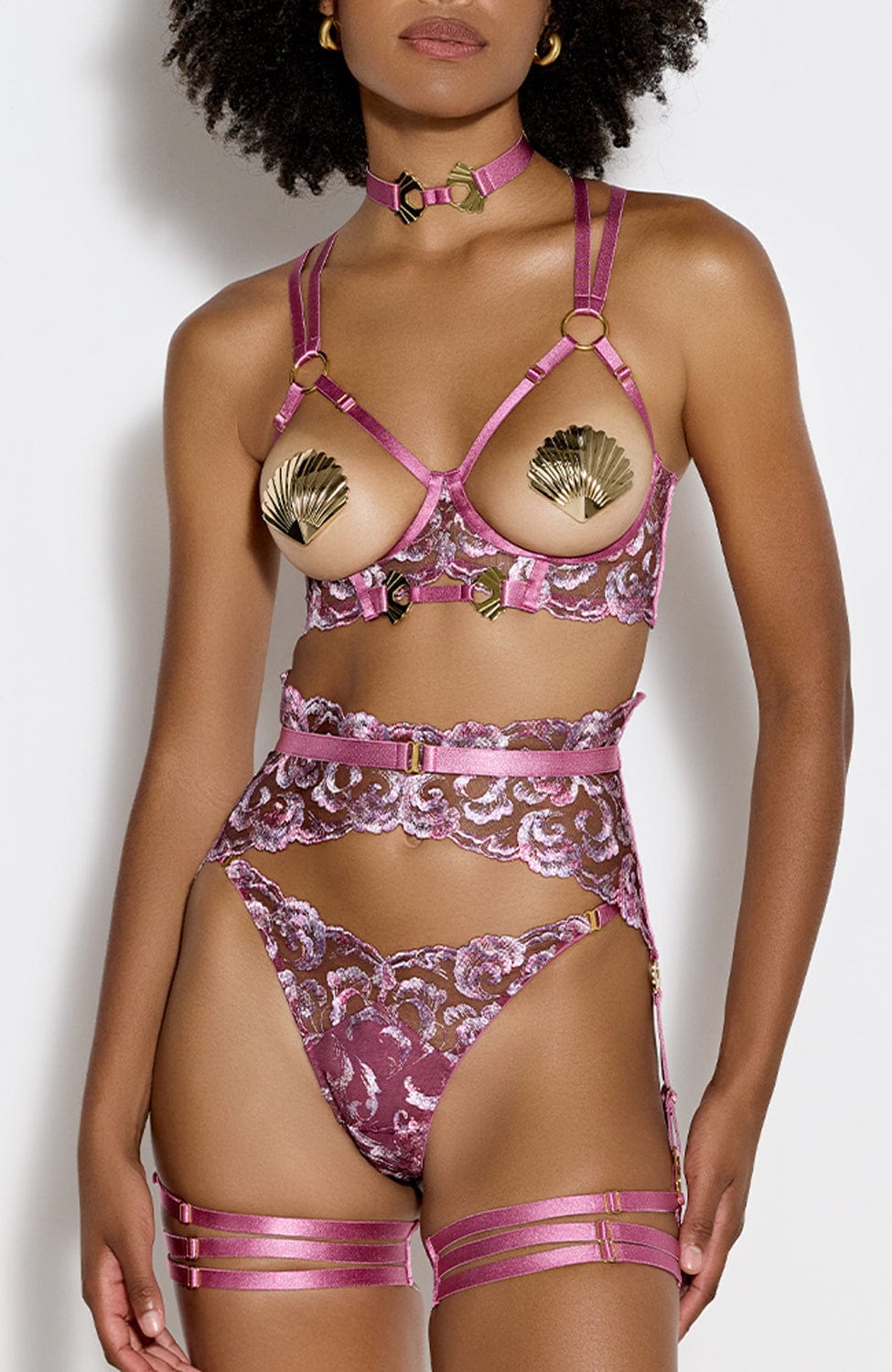 %shop_name_% Bordelle_Siren Ouvert Wire Bra, Suspender and Strap Thong Set _ Lingerie Sets_