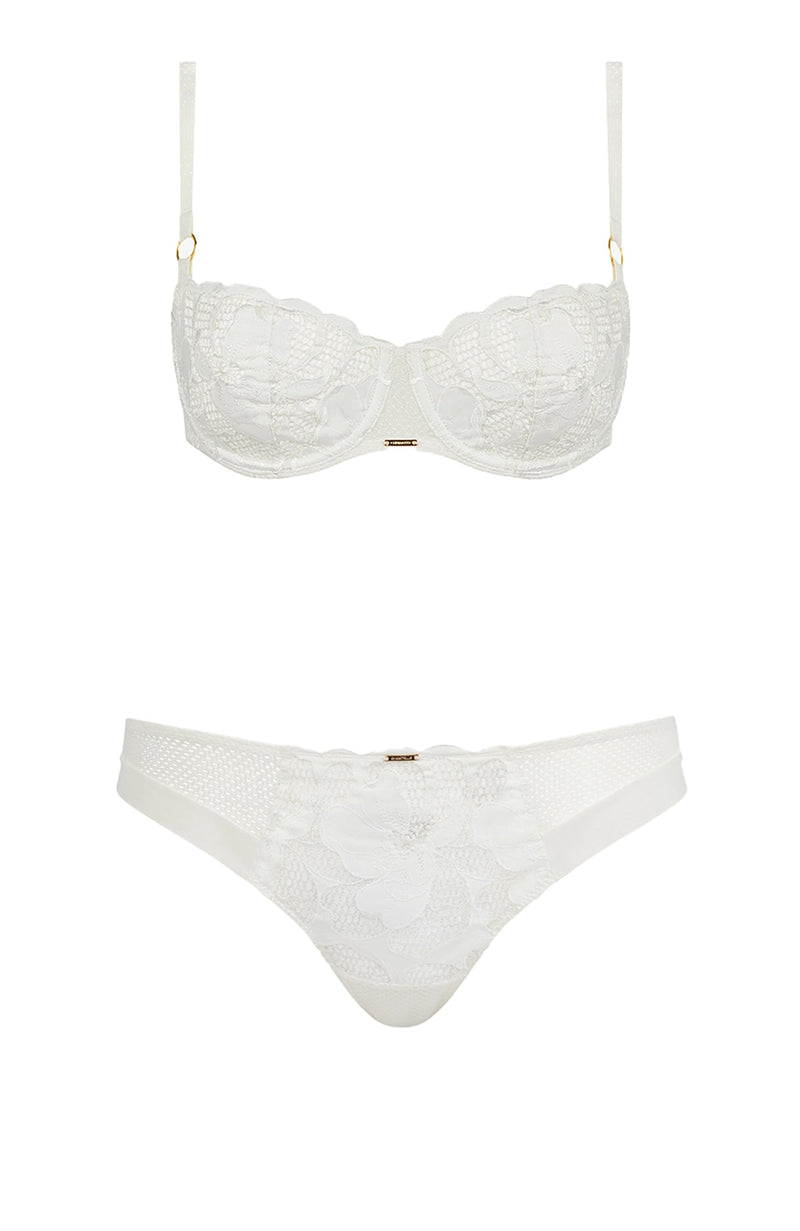 Fleurs Signature Half-cup Underwire Bra and Tanga Set-Lingerie Sets-Chantelle-SHEER, SHEER, Luxury lingerie brand, Luxury lingerie Hong Kong, Designer lingerie HK, Designer lingerie online, International luxury lingerie, Luxury lingerie gift ideas, buy lingerie online, Designer lingerie global delivery, Luxury lingerie shipping to Australia, Luxury lingerie shipping to Singapore