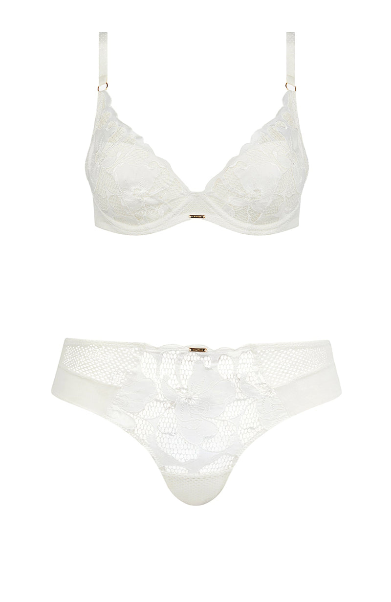 Fleurs Signature Plunge T-Shirt Bra and Shorty Set-Lingerie Sets-Chantelle-SHEER, SHEER, Luxury lingerie brand, Luxury lingerie Hong Kong, Designer lingerie HK, Designer lingerie online, International luxury lingerie, Luxury lingerie gift ideas, buy lingerie online, Designer lingerie global delivery, Luxury lingerie shipping to Australia, Luxury lingerie shipping to Singapore