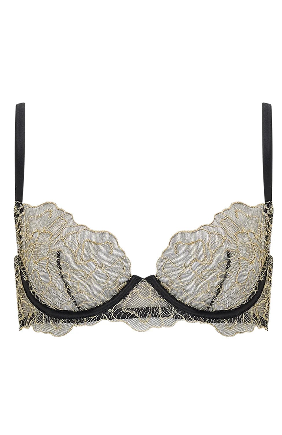 Sheer Lingerie Coco de Mer Bras Black and Gold / 32D Damona Plunge Bra