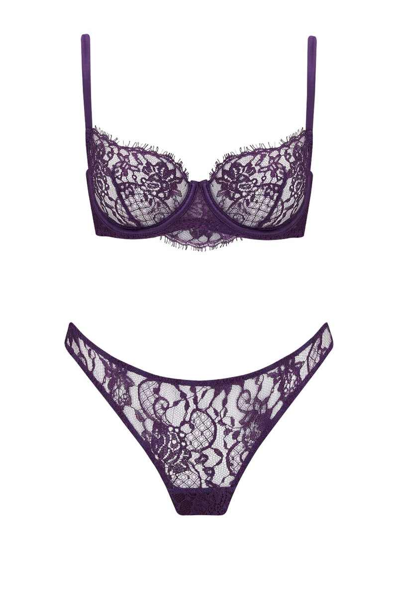 Hera Balcony Bra and Thong Set-Lingerie Sets-Coco De Mer-SHEER, SHEER, Luxury lingerie brand, Luxury lingerie Hong Kong, Designer lingerie HK, Designer lingerie online, International luxury lingerie, Luxury lingerie gift ideas, buy lingerie online, Designer lingerie global delivery, Luxury lingerie shipping to Australia, Luxury lingerie shipping to Singapore