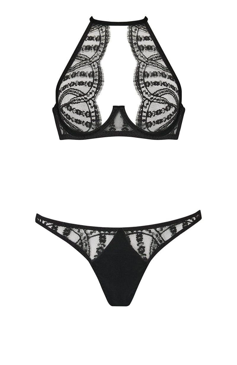 Kiana High Neck Plunge Bra and Spanking Knicker Set-Lingerie Sets-Coco De Mer-SHEER, SHEER, Luxury lingerie brand, Luxury lingerie Hong Kong, Designer lingerie HK, Designer lingerie online, International luxury lingerie, Luxury lingerie gift ideas, buy lingerie online, Designer lingerie global delivery, Luxury lingerie shipping to Australia, Luxury lingerie shipping to Singapore