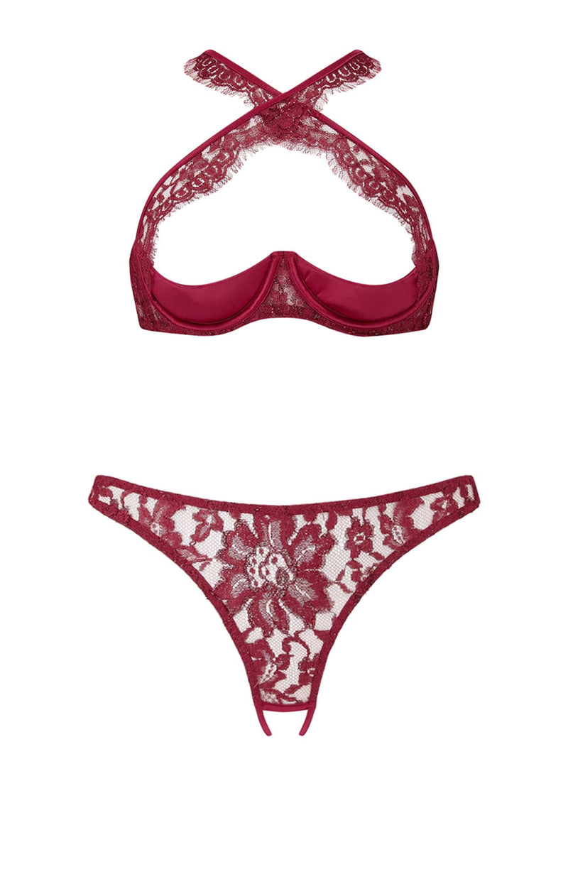 Naraya Quarter Cup Bra and Open Knicker Set-Lingerie Sets-Coco De Mer-SHEER, SHEER, Luxury lingerie brand, Luxury lingerie Hong Kong, Designer lingerie HK, Designer lingerie online, International luxury lingerie, Luxury lingerie gift ideas, buy lingerie online, Designer lingerie global delivery, Luxury lingerie shipping to Australia, Luxury lingerie shipping to Singapore