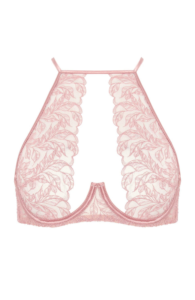 Rose High Neck Plunge Bra-Bras-Coco de Mer x Sheer-SHEER, SHEER, Luxury lingerie brand, Luxury lingerie Hong Kong, Designer lingerie HK, Designer lingerie online, International luxury lingerie, Luxury lingerie gift ideas, buy lingerie online, Designer lingerie global delivery, Luxury lingerie shipping to Australia, Luxury lingerie shipping to Singapore