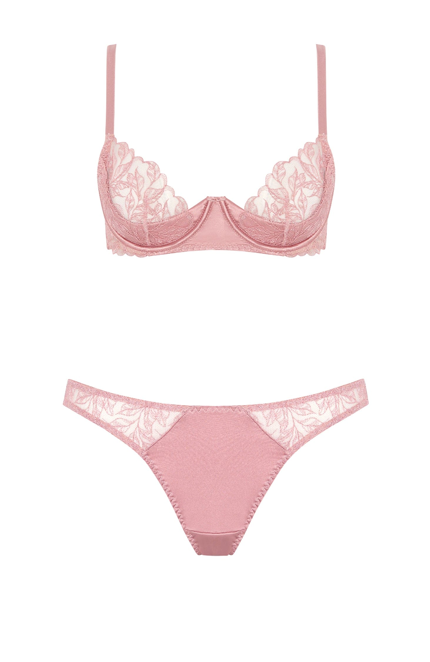Sheer Lingerie Coco de Mer x Sheer Lingerie Sets Rose Plunge Bra and Spanking Knicker Set