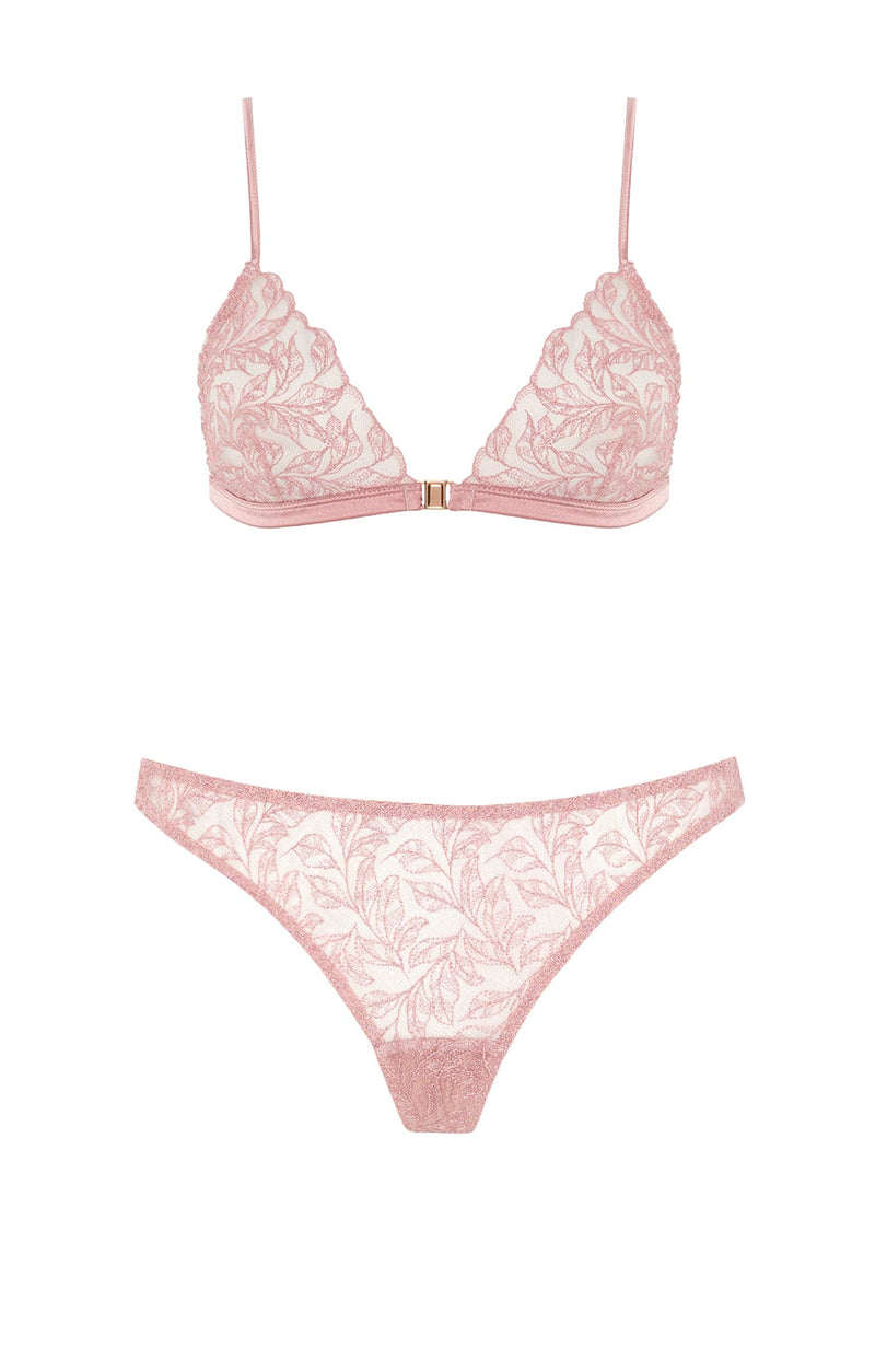 Rose Triangle Bra and Skirted Thong Set-Lingerie Sets-Coco de Mer x Sheer-SHEER, SHEER, Luxury lingerie brand, Luxury lingerie Hong Kong, Designer lingerie HK, Designer lingerie online, International luxury lingerie, Luxury lingerie gift ideas, buy lingerie online, Designer lingerie global delivery, Luxury lingerie shipping to Australia, Luxury lingerie shipping to Singapore