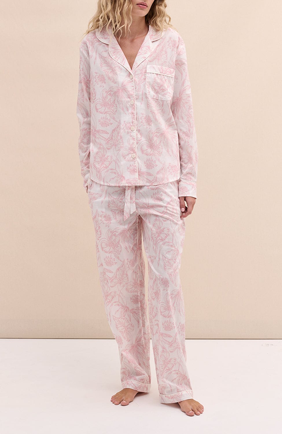 Sheer Lingerie Desmond & Dempsey Loungewear Purist Long Pajamas Set