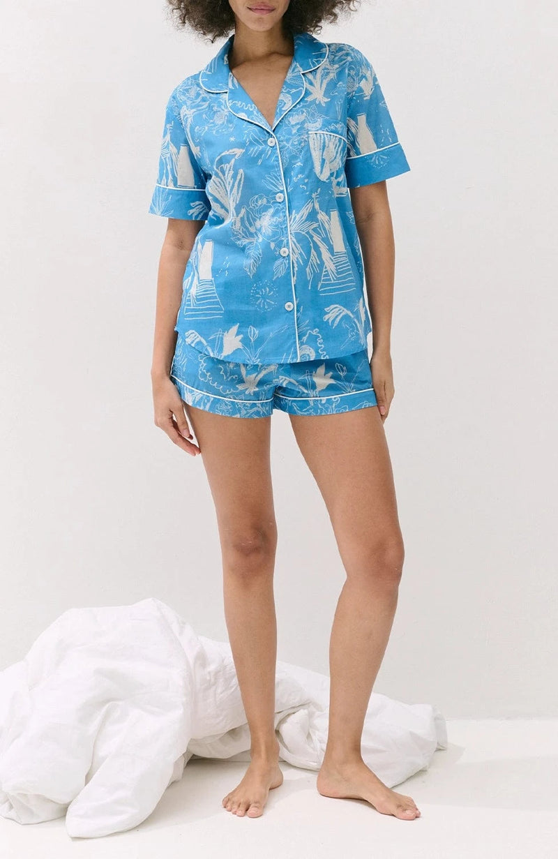 Sheer Lingerie Desmond & Dempsey Loungewear Temple Del Sol Short Pajama Set