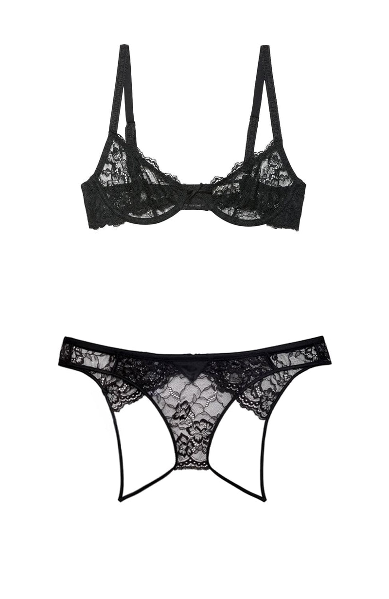 Bianca Lace Balconette Bra and Ouvert Panty Set-Lingerie Sets-Fleur du Mal-SHEER, SHEER, Luxury lingerie brand, Luxury lingerie Hong Kong, Designer lingerie HK, Designer lingerie online, International luxury lingerie, Luxury lingerie gift ideas, buy lingerie online, Designer lingerie global delivery, Luxury lingerie shipping to Australia, Luxury lingerie shipping to Singapore