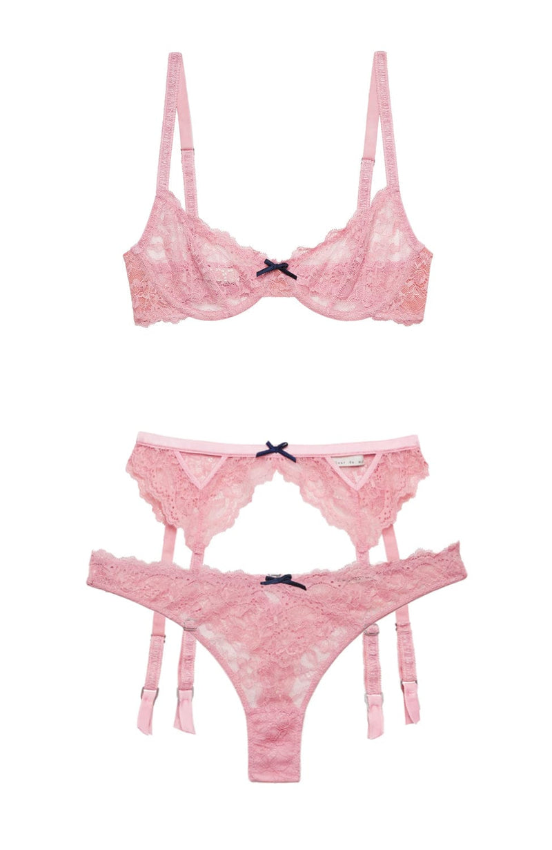 Bianca Lace Balconette Bra, Garter Belt and Thong Set-Lingerie Sets-Fleur Du Mal-SHEER, SHEER, Luxury lingerie brand, Luxury lingerie Hong Kong, Designer lingerie HK, Designer lingerie online, International luxury lingerie, Luxury lingerie gift ideas, buy lingerie online, Designer lingerie global delivery, Luxury lingerie shipping to Australia, Luxury lingerie shipping to Singapore
