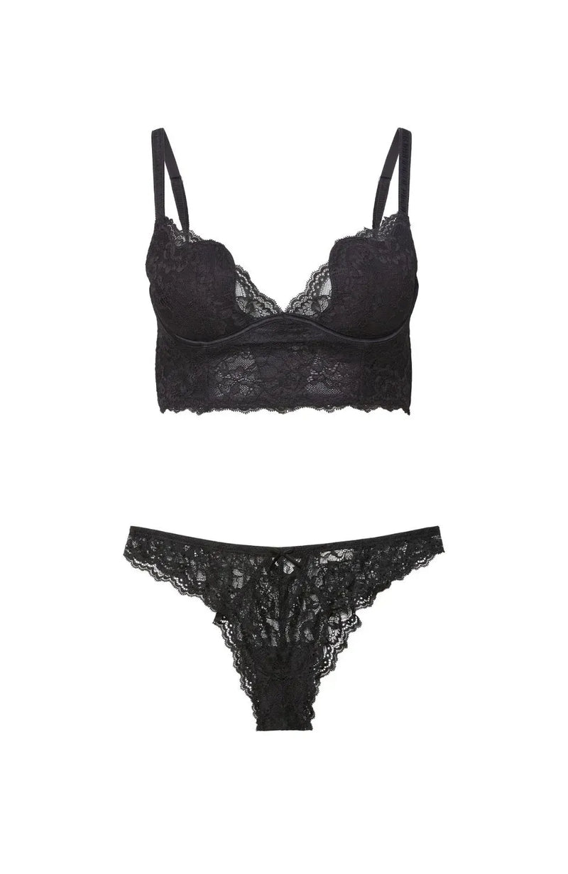 Sheer Lingerie Fleur du Mal Lingerie Sets Bianca Lace Seduce U-Plunge Longline Bra and Cheeky Set