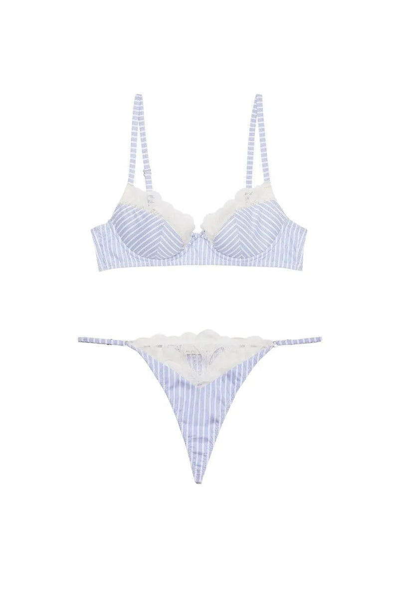 Sheer Lingerie Fleur du Mal Lingerie Sets East Hampton Poplin Bra and V-String Set