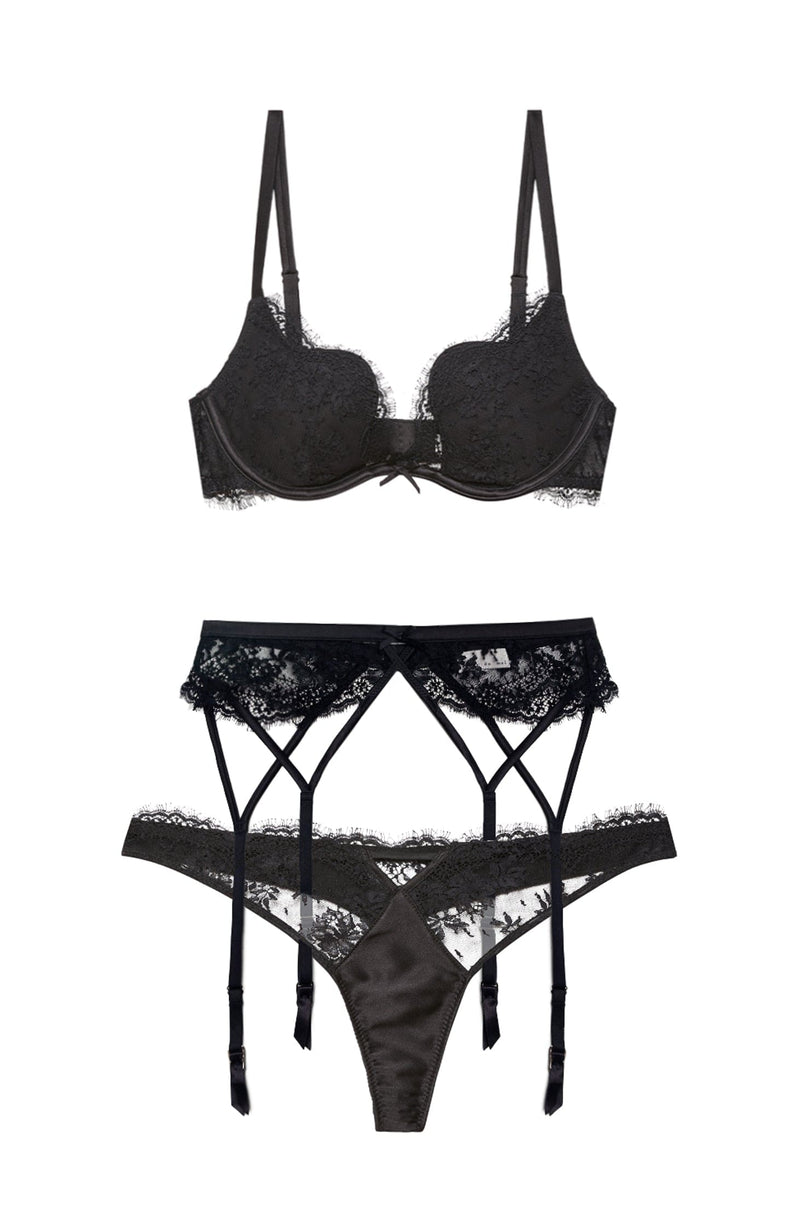 Frankie Lace Seduce U-Plunge Bra, Garter Belt and Thong Set-Lingerie Sets-Fleur du Mal-SHEER, SHEER, Luxury lingerie brand, Luxury lingerie Hong Kong, Designer lingerie HK, Designer lingerie online, International luxury lingerie, Luxury lingerie gift ideas, buy lingerie online, Designer lingerie global delivery, Luxury lingerie shipping to Australia, Luxury lingerie shipping to Singapore