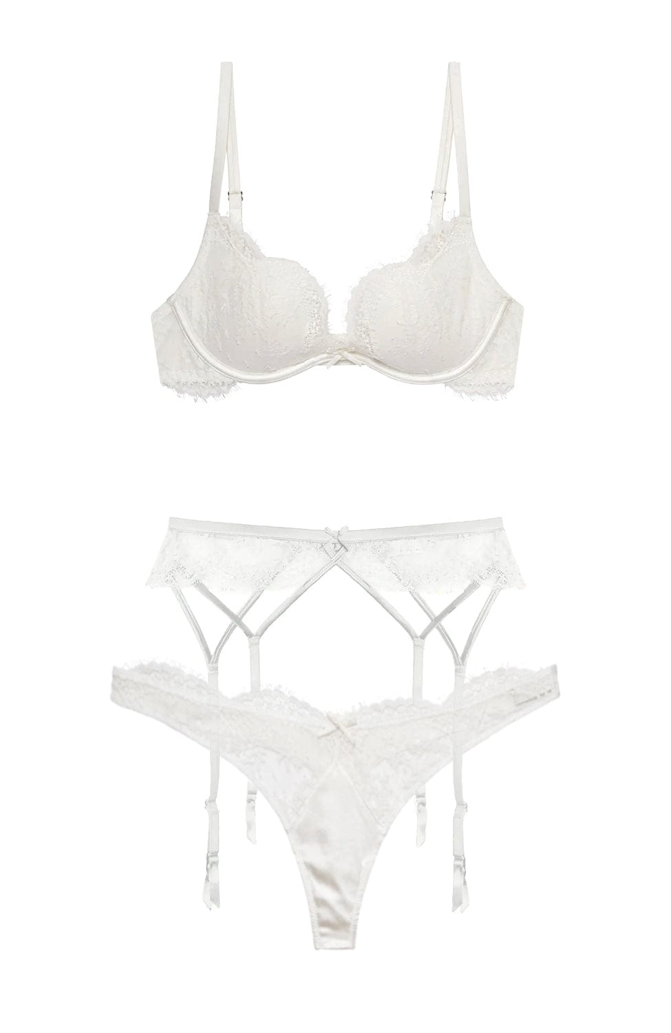 Sheer Lingerie Fleur Du Mal Lingerie Sets Frankie Lace Seduce U-Plunge Bra, Garter Belt and Thong Set