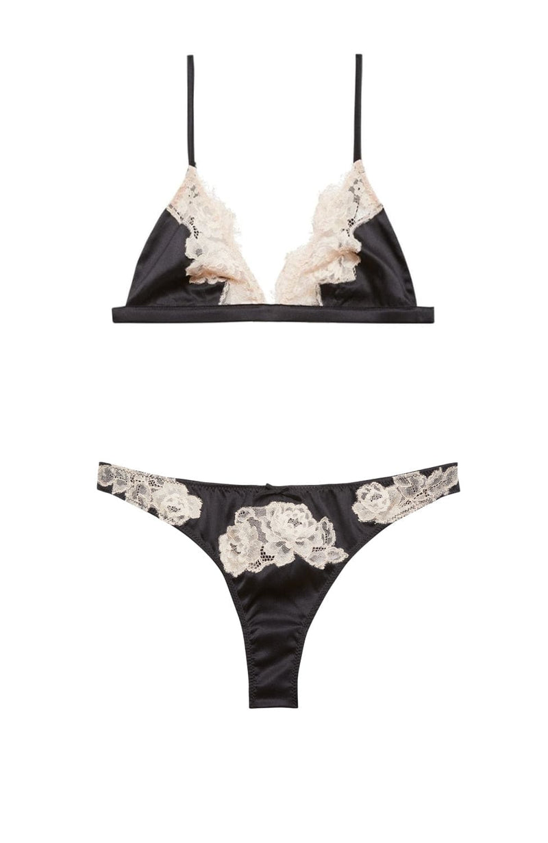 Juliet Lace Wireless Triangle Bra and Thong Set-Lingerie Sets-Fleur du Mal-SHEER, SHEER, Luxury lingerie brand, Luxury lingerie Hong Kong, Designer lingerie HK, Designer lingerie online, International luxury lingerie, Luxury lingerie gift ideas, buy lingerie online, Designer lingerie global delivery, Luxury lingerie shipping to Australia, Luxury lingerie shipping to Singapore