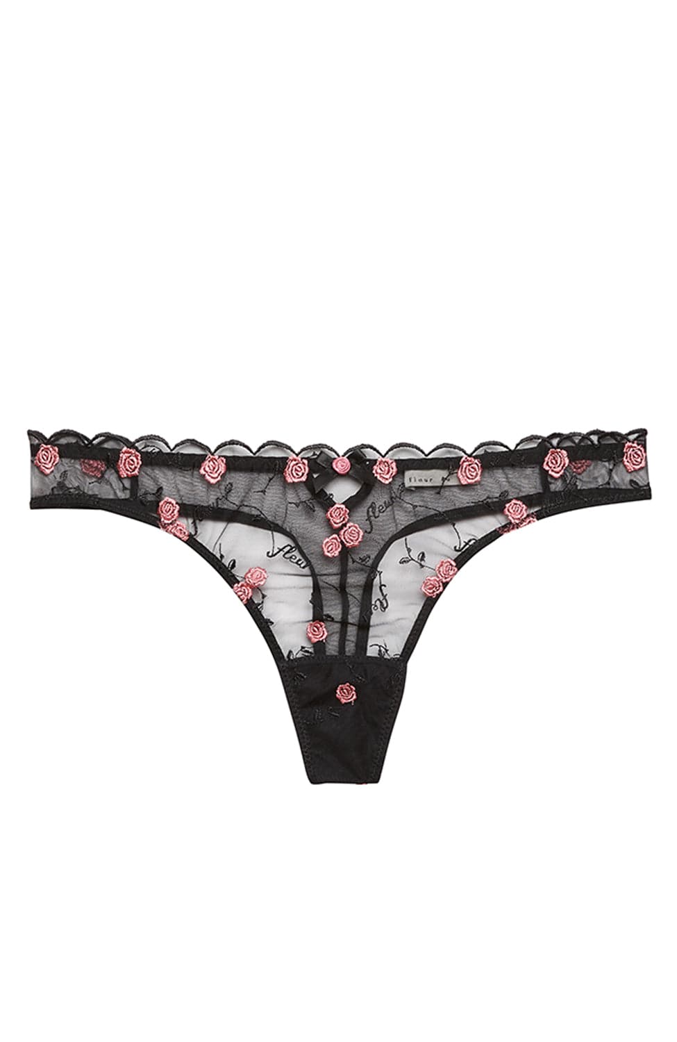 Sheer Lingerie Fleur du Mal Underwear Black / 1 Rose and Vine Embroidery Thong
