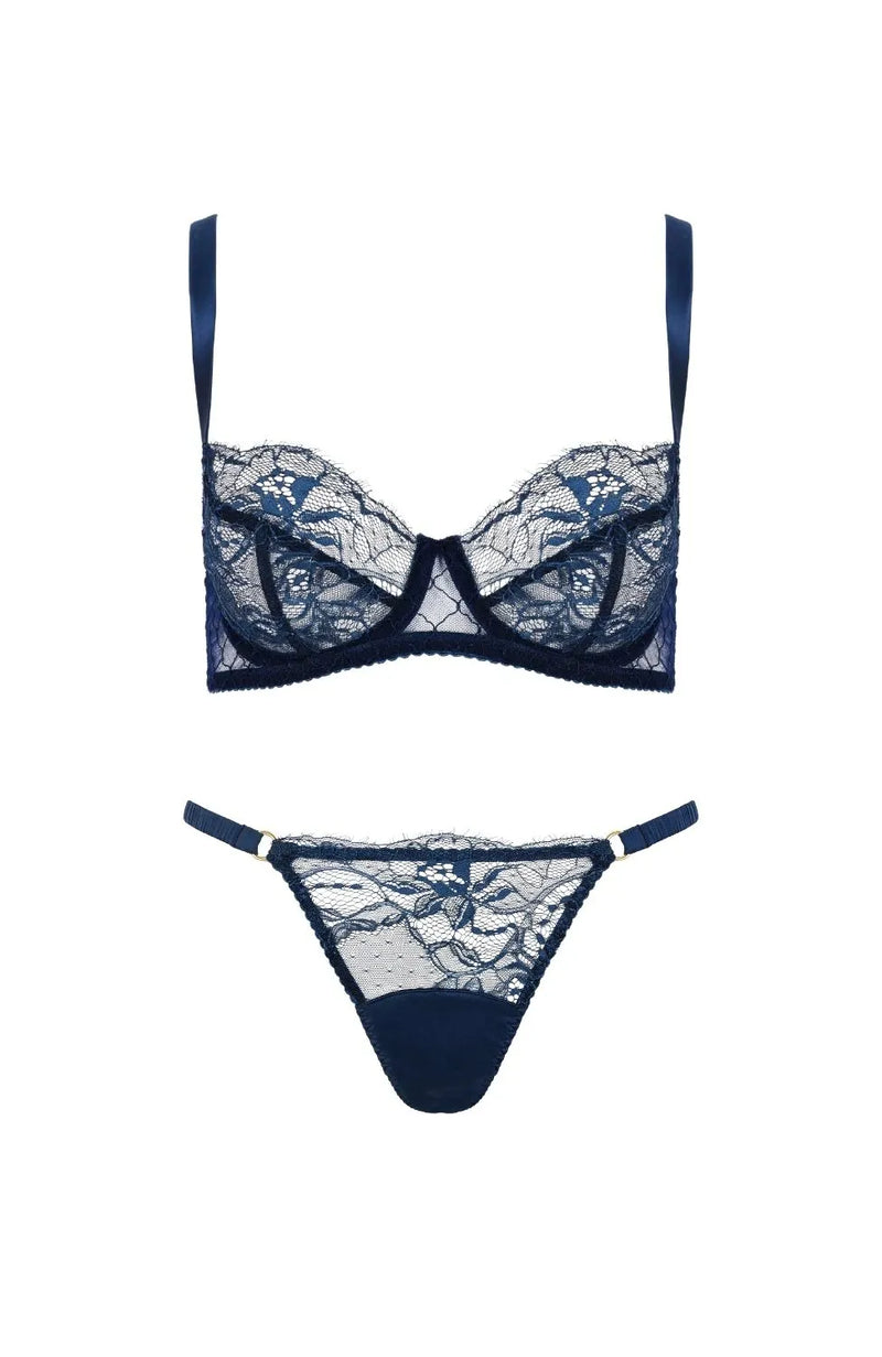 Sheer Lingerie Fleur of England Lingerie Sets Bea Balcony Bra and Strap Thong Set