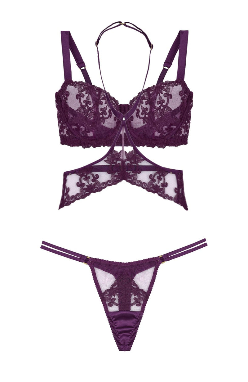 Cecilia Balcony Bra, Harness and Strap Thong Set-Lingerie Sets-Fleur Of England-SHEER, SHEER, Luxury lingerie brand, Luxury lingerie Hong Kong, Designer lingerie HK, Designer lingerie online, International luxury lingerie, Luxury lingerie gift ideas, buy lingerie online, Designer lingerie global delivery, Luxury lingerie shipping to Australia, Luxury lingerie shipping to Singapore