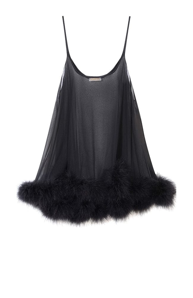 Sheer Lingerie Gilda & Pearl Loungewear S/M Diana Silk and Marabou Feather Babydoll