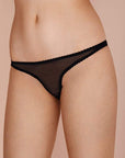 Sheer Lingerie Gilda & Pearl Underwear Diana Silk and Marabou Feather Pom Pom Thong