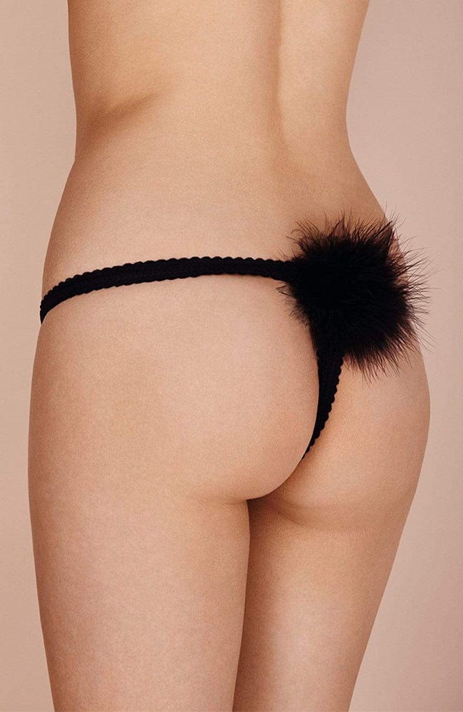 Sheer Lingerie Gilda & Pearl Underwear Diana Silk and Marabou Feather Pom Pom Thong