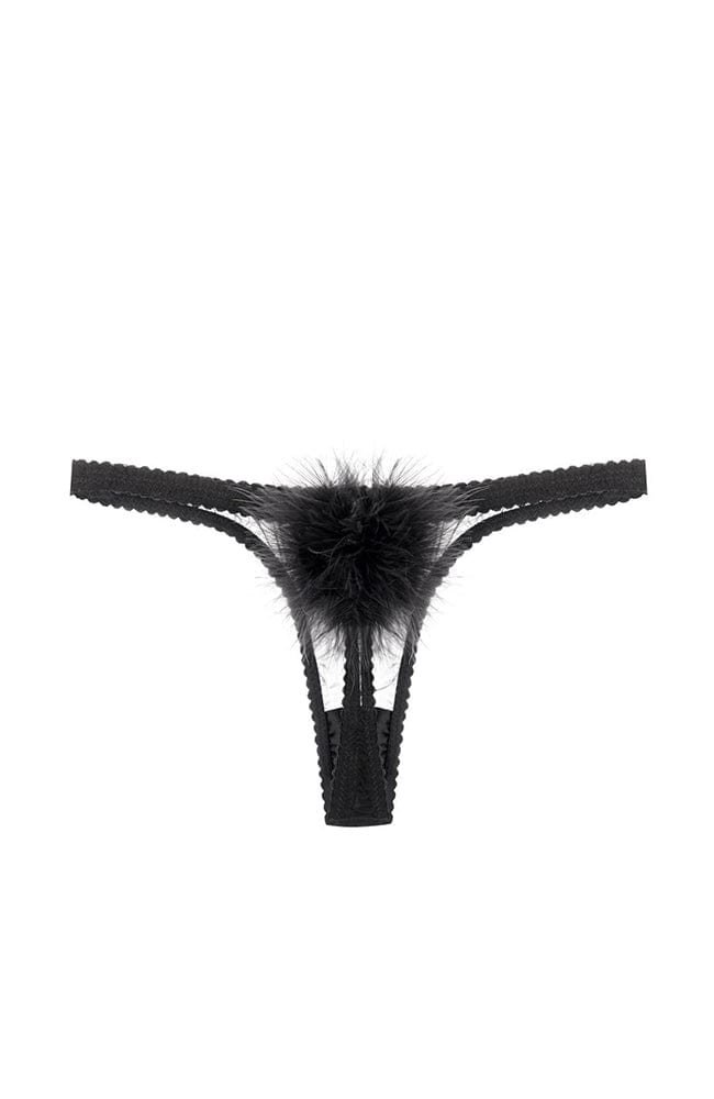 Sheer Lingerie Gilda & Pearl Underwear Black / S Diana Silk and Marabou Feather Pom Pom Thong