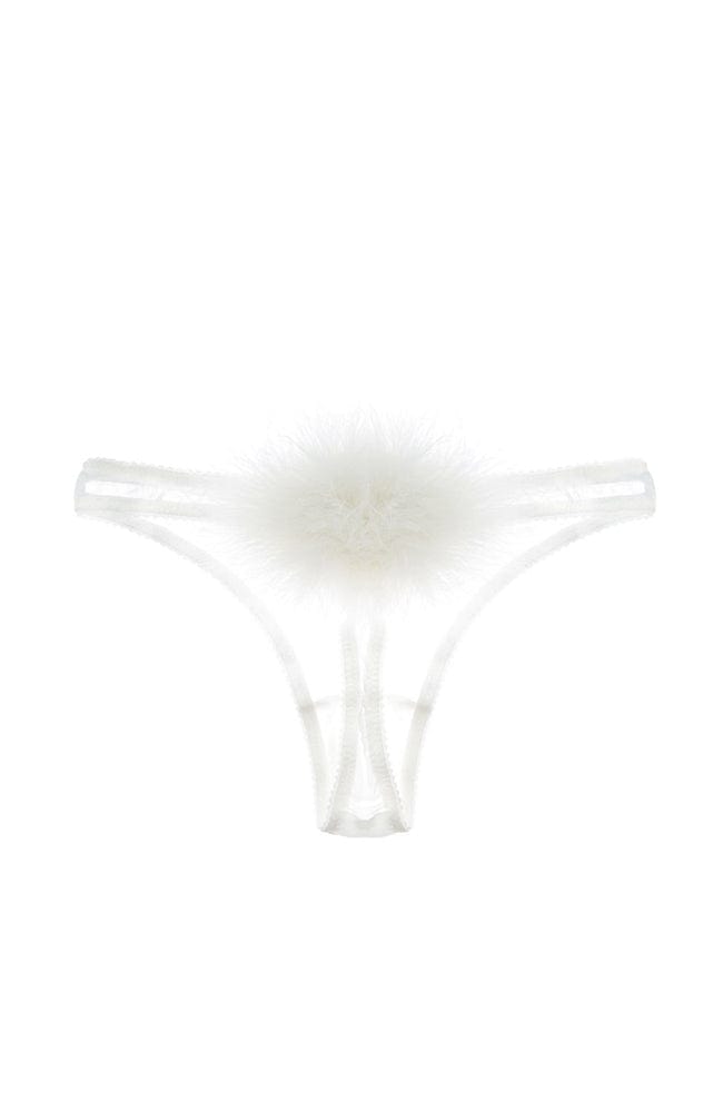 Sheer Lingerie Gilda & Pearl Underwear Ivory / S Diana Silk and Marabou Feather Pom Pom Thong